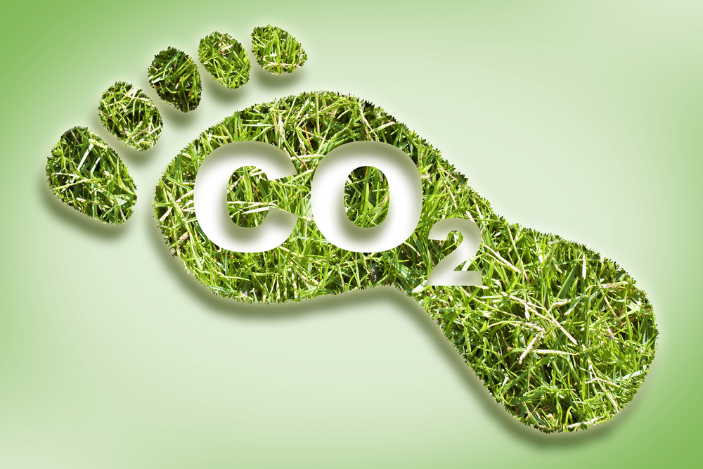 Bild eines grünen Fußabdrucks mit der Inschrift CO2